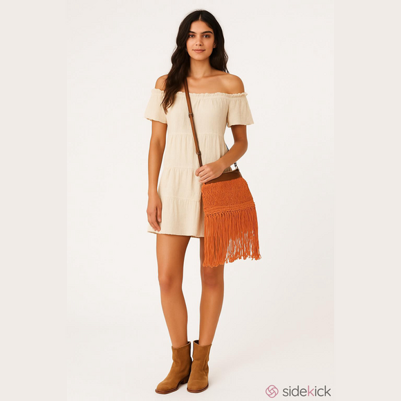 Patricia Nash Handbags - Patricia Nash Coral Macrame Fringe Crossbody bag Boho woven leather specialty